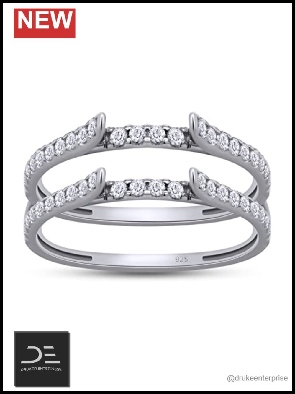 14k White Gold Plated 925 Sterling Silver Moissanite Cathedral Guard Ring